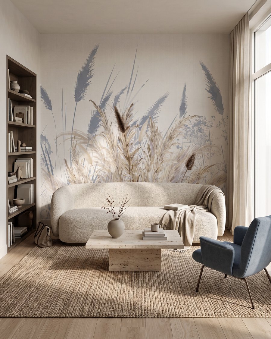 Sierlijke botanische elementen in zachte tinten in een interieur