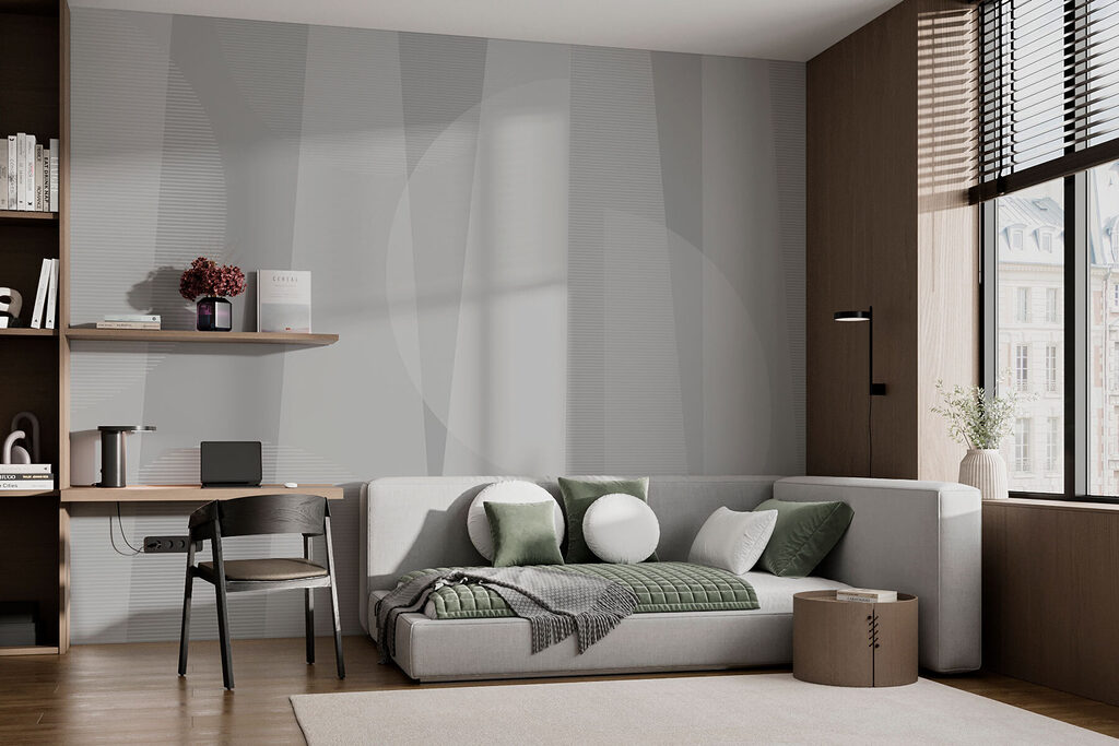 Lichtgrijze banen in ritme — interieur 2
