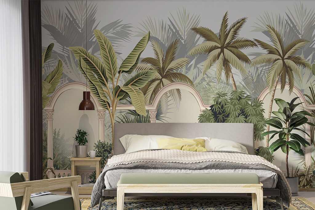 Palmen tussen hoge tuinbogen — interieur 2