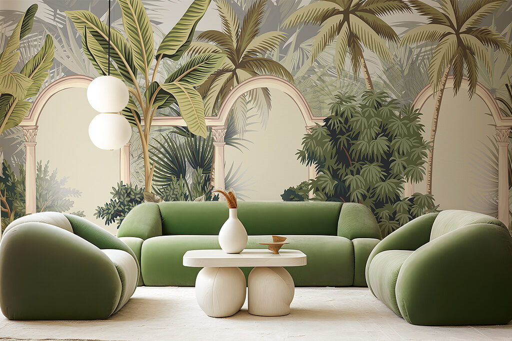 Palmen tussen hoge tuinbogen — interieur 3