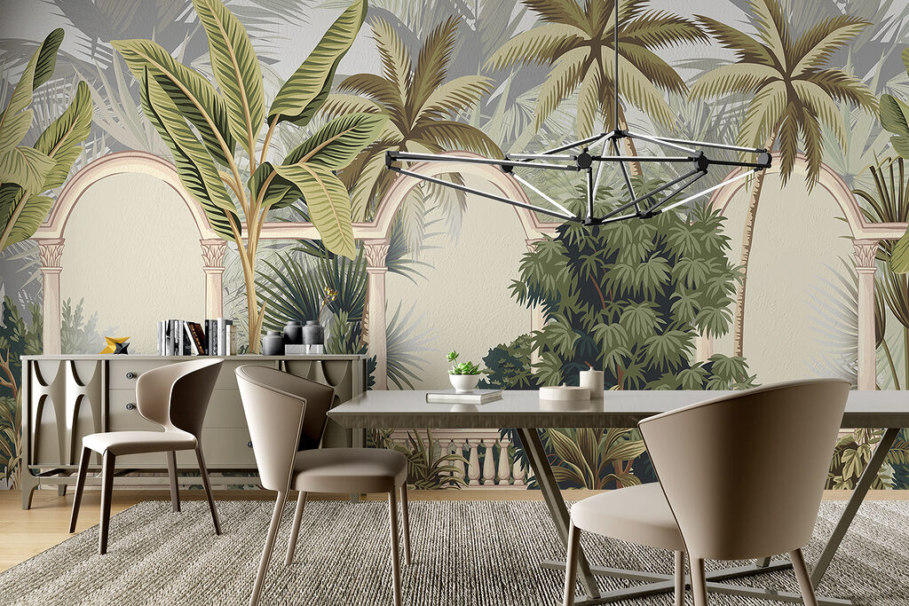 Palmen tussen hoge tuinbogen — interieur 5