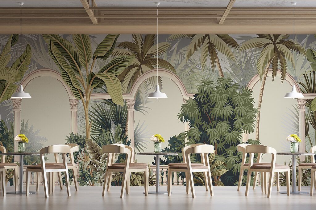 Palmen tussen hoge tuinbogen — interieur 6