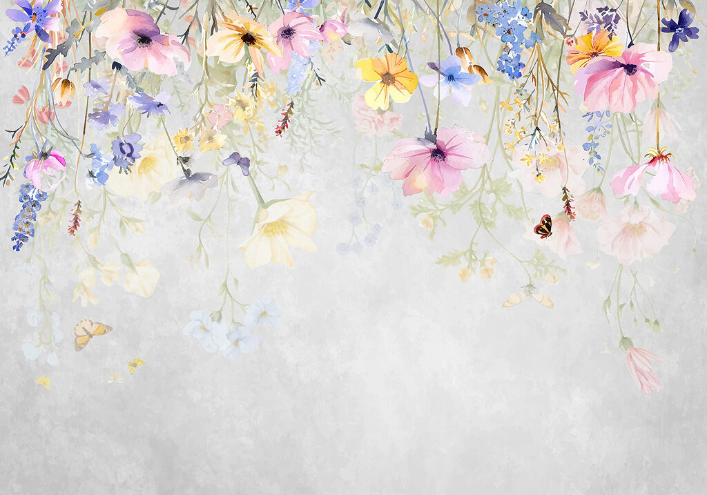 Schilderij van bloemen en vlinders — volledig ontwerp