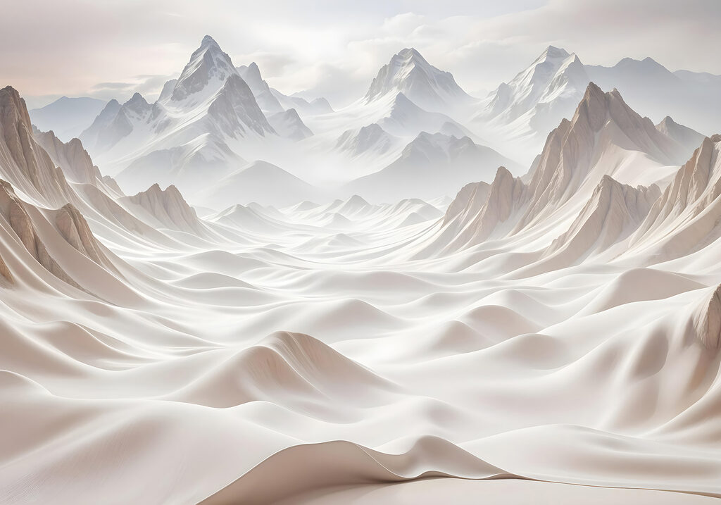 Witte dalen tussen bergtoppen — volledig ontwerp