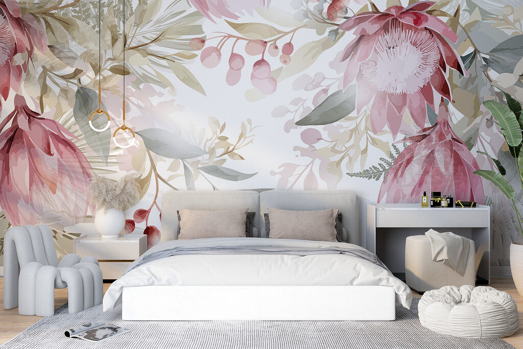 Roze bloemen hangen bovenaan — interieur 1
