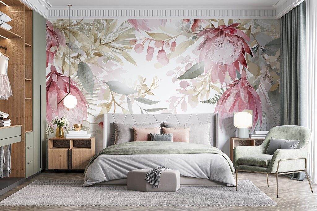 Roze bloemen hangen bovenaan — interieur 2