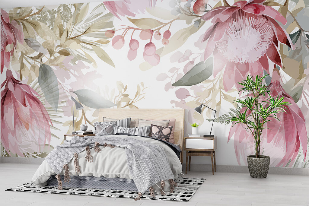Roze bloemen hangen bovenaan — interieur 3