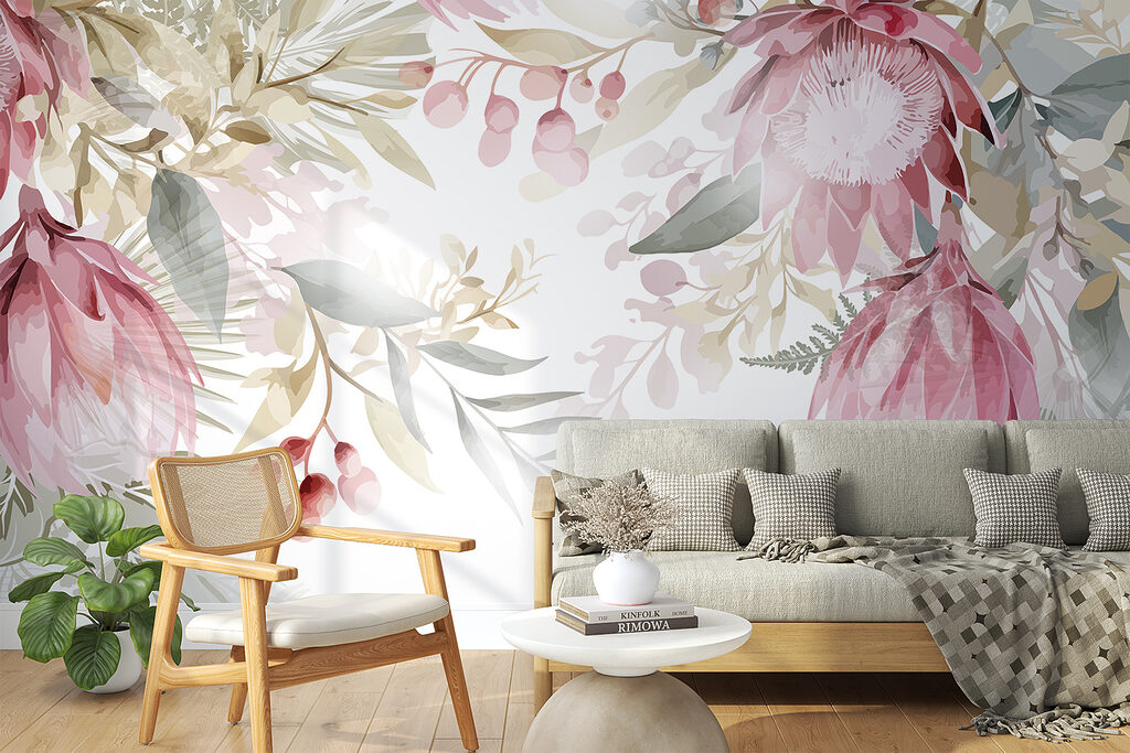 Roze bloemen hangen bovenaan — interieur 4