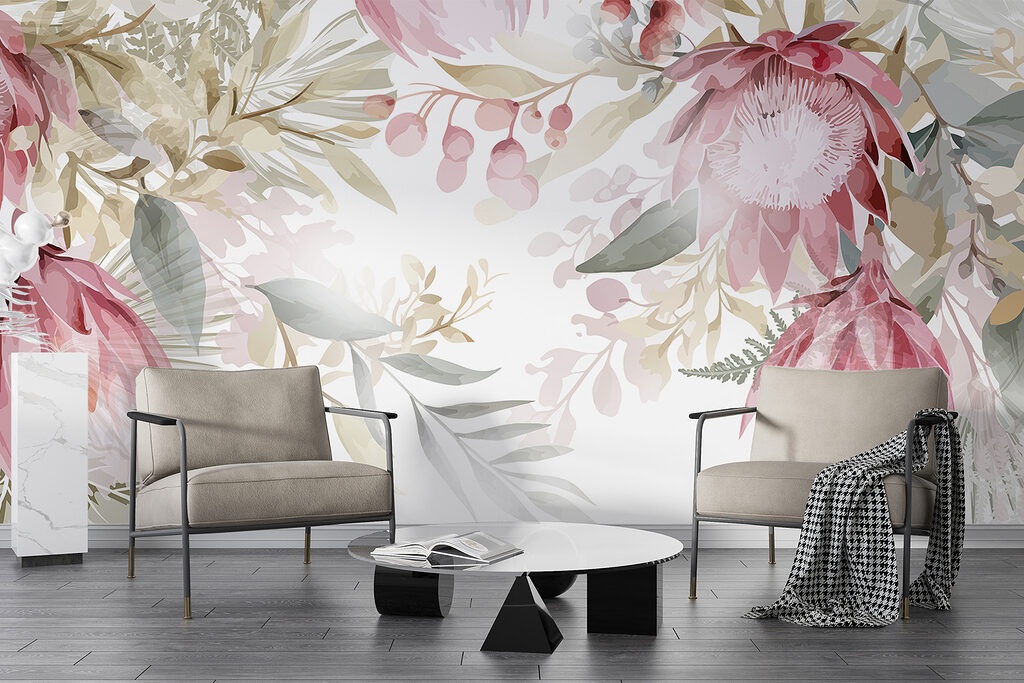 Roze bloemen hangen bovenaan — interieur 5
