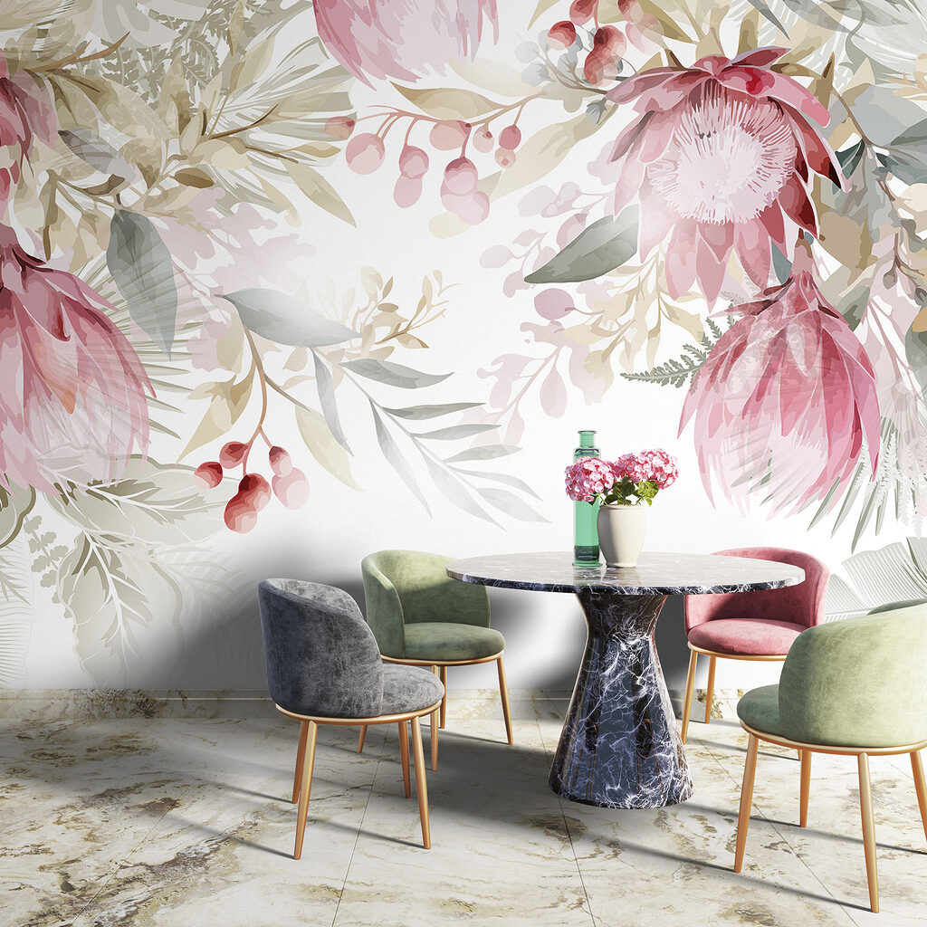 Roze bloemen hangen bovenaan — interieur 6