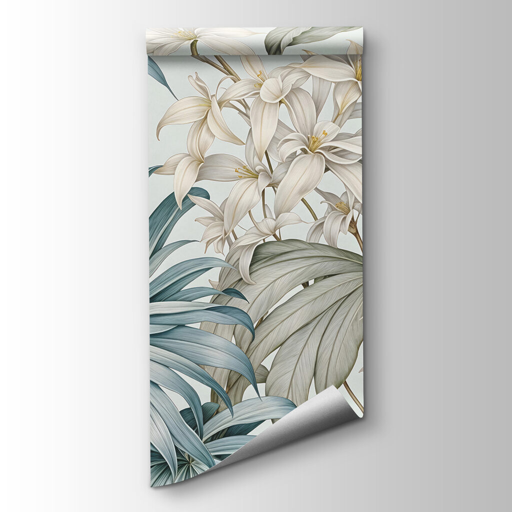 Witte bloemen tussen waaierbladeren — productweergave