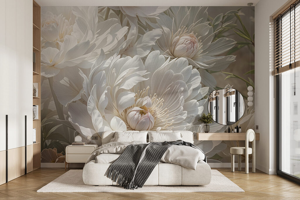 Witte pioenen tussen knoppen — interieur 1