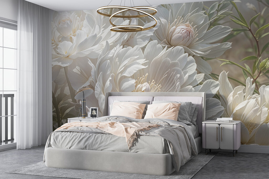 Witte pioenen tussen knoppen — interieur 2