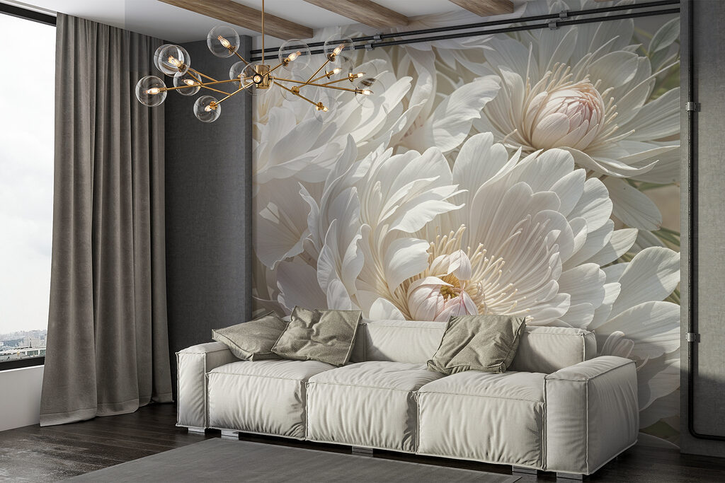 Witte pioenen tussen knoppen — interieur 3