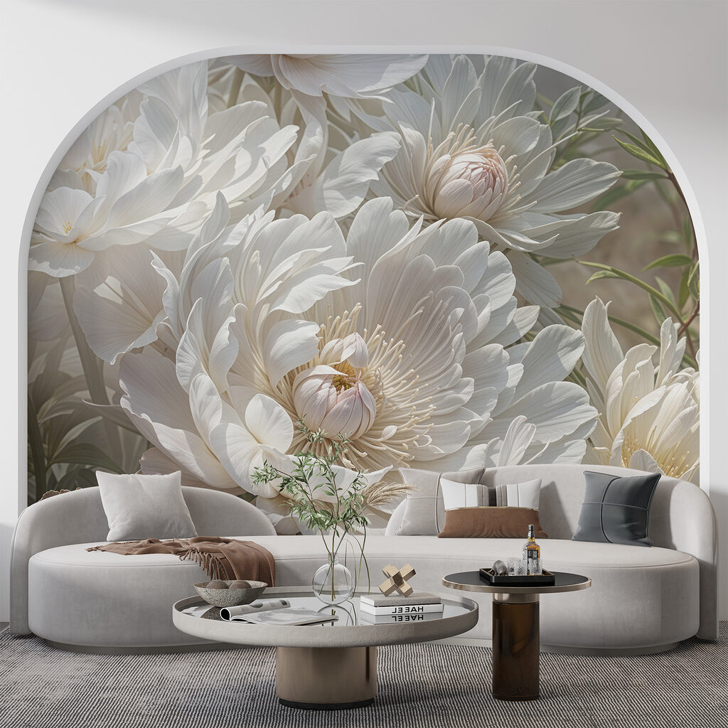 Witte pioenen tussen knoppen — interieur 4