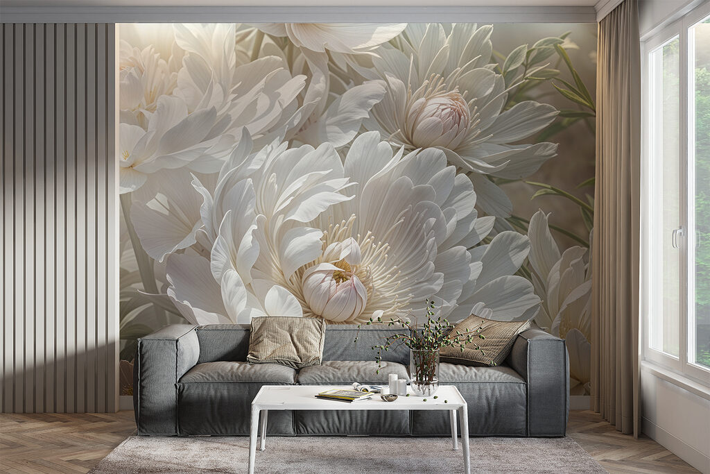 Witte pioenen tussen knoppen — interieur 5