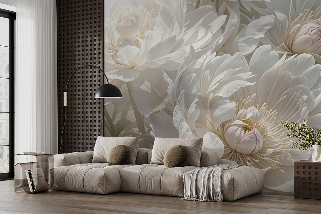 Witte pioenen tussen knoppen — interieur 6