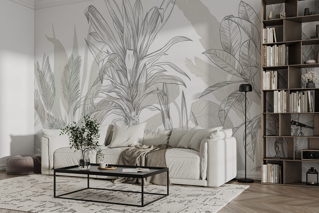 Lichte tropenplanten in schetslijnen — interieur 2