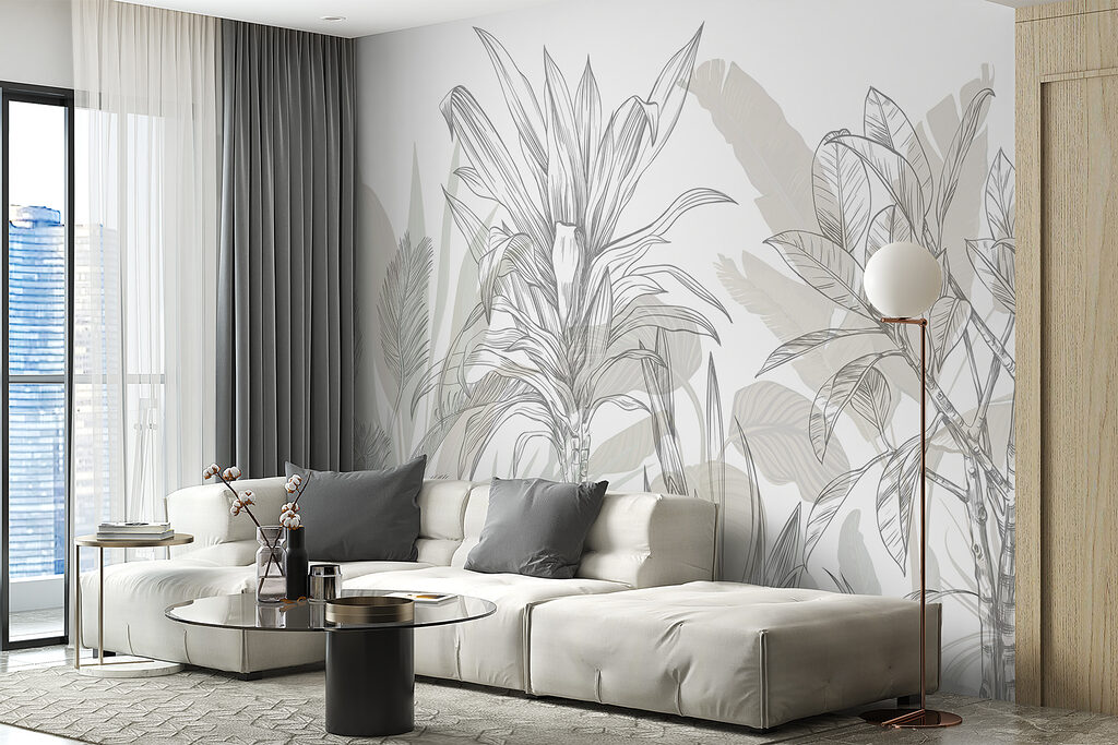 Lichte tropenplanten in schetslijnen — interieur 3