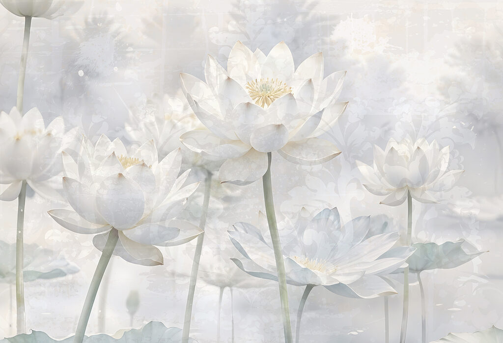 Witte lotus in waternevel — volledig ontwerp