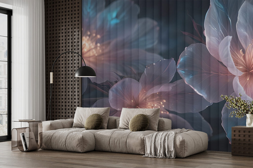 Blauwe bloemen met lichtvonken — interieur 6