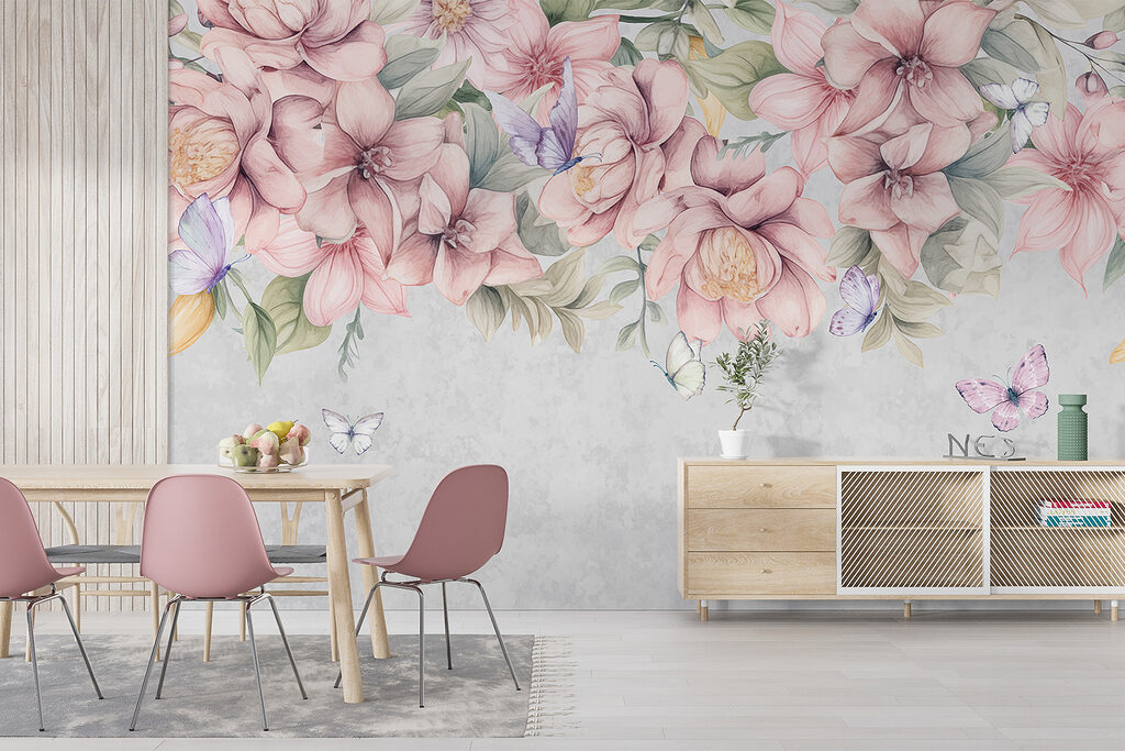 Roze bloemen boven vlinders — interieur 4