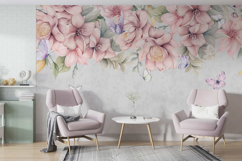 Roze bloemen boven vlinders — interieur 5