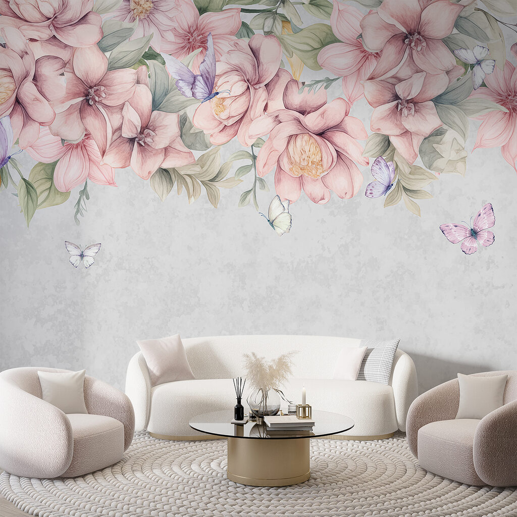 Roze bloemen boven vlinders — interieur 6