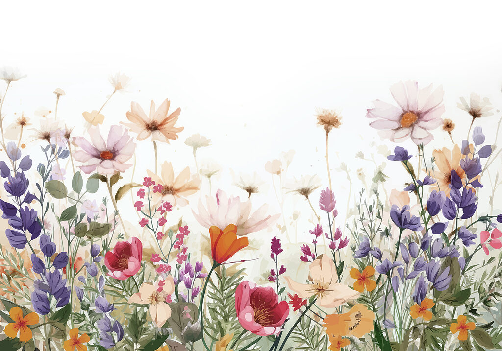 Groep bloemen op witte achtergrond — volledig ontwerp