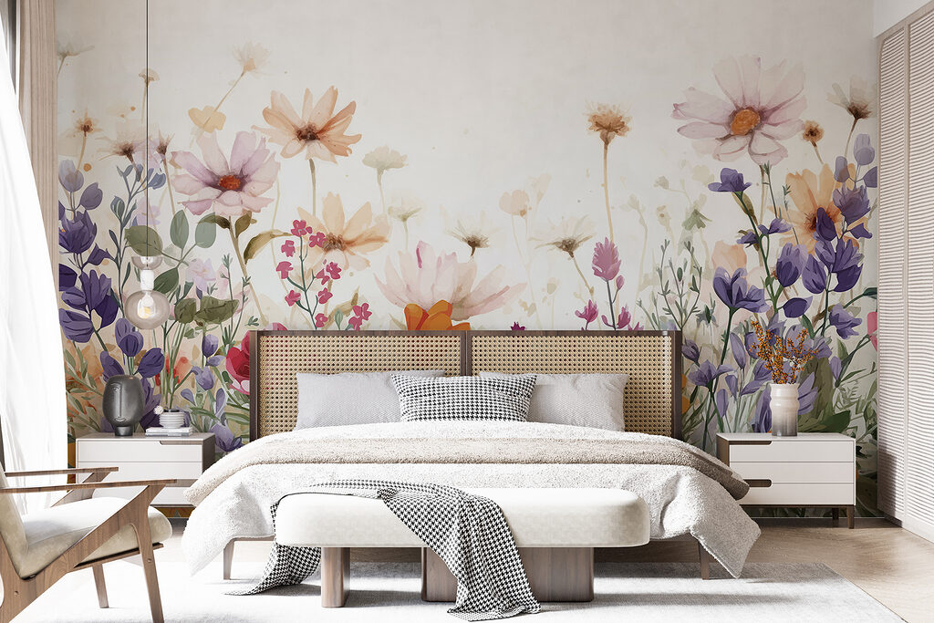 Groep bloemen op witte achtergrond in een interieur