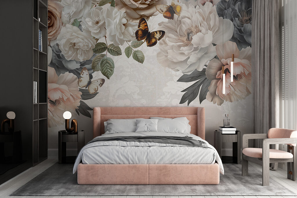 Vlinders tussen lichte bloemen — interieur 1