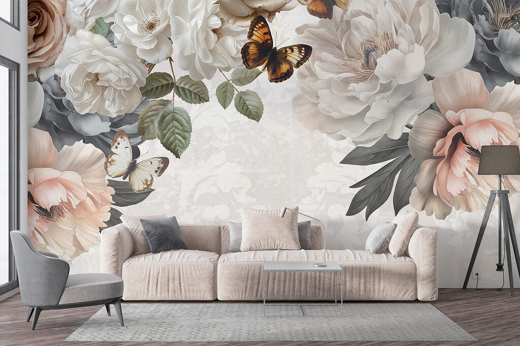 Vlinders tussen lichte bloemen — interieur 4