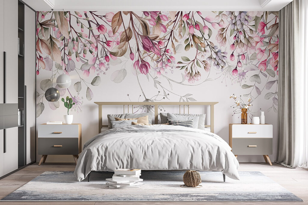 Hangende bloemen in roze — interieur 1