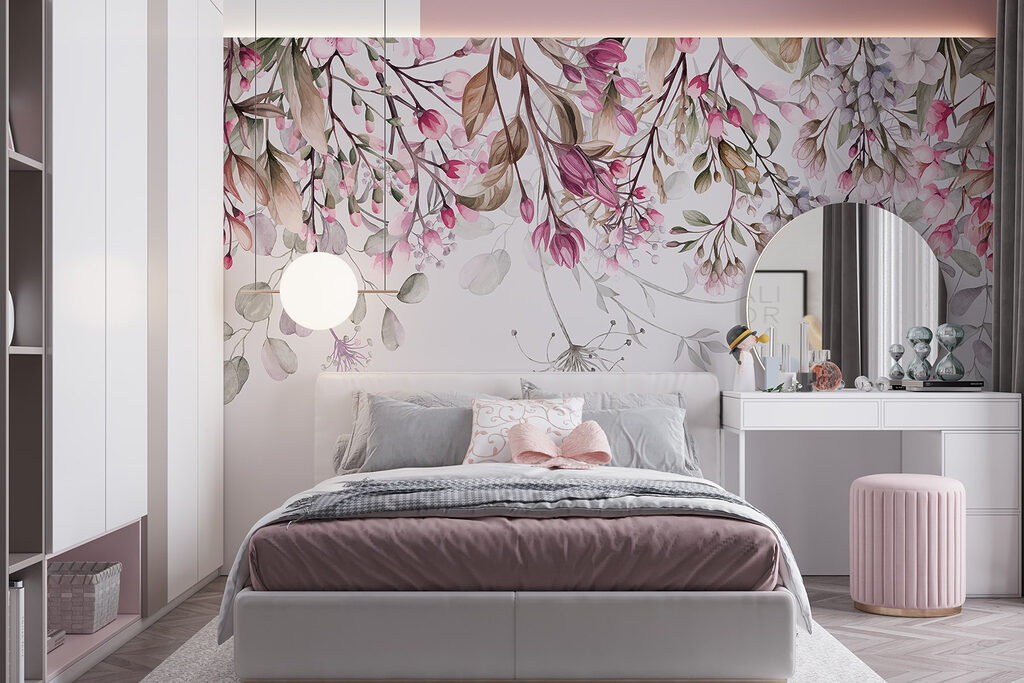 Hangende bloemen in roze — interieur 2