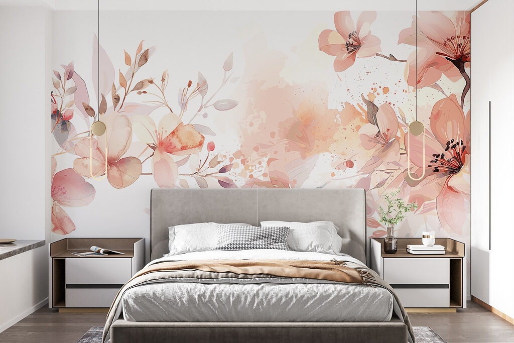 Schilderij van bloemen en bladeren in een interieur