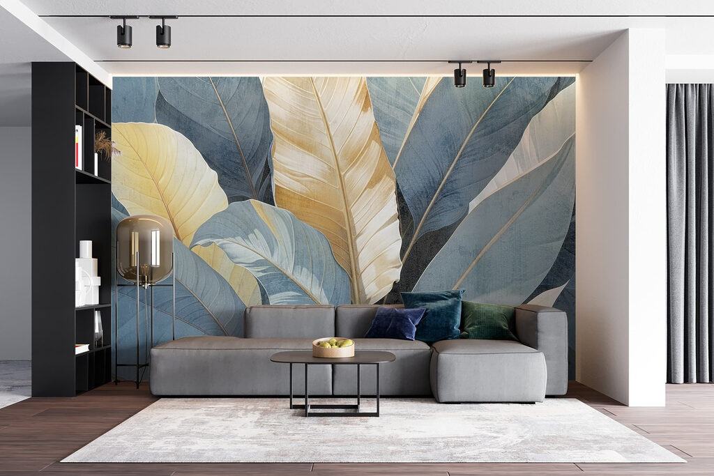 Blauwe bladeren met goudnerven — interieur 1