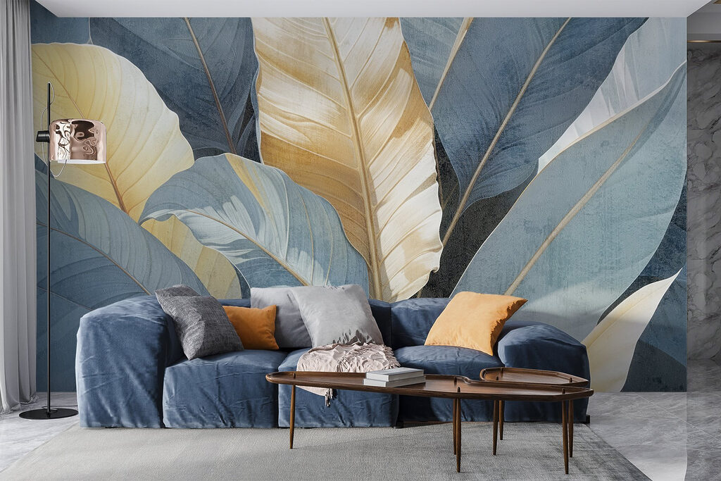 Blauwe bladeren met goudnerven — interieur 2
