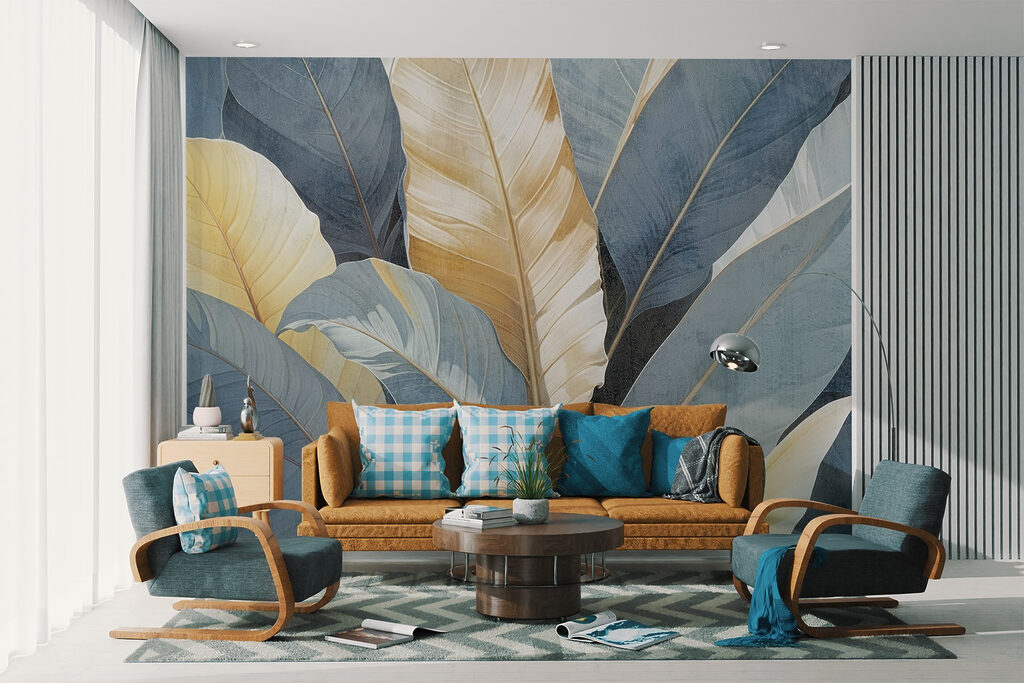 Blauwe bladeren met goudnerven — interieur 3