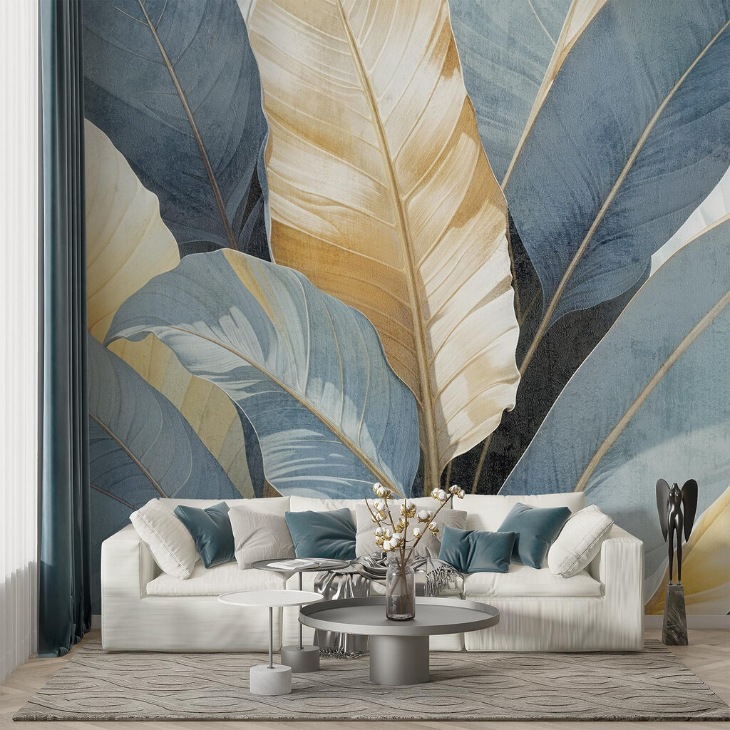 Blauwe bladeren met goudnerven — interieur 4