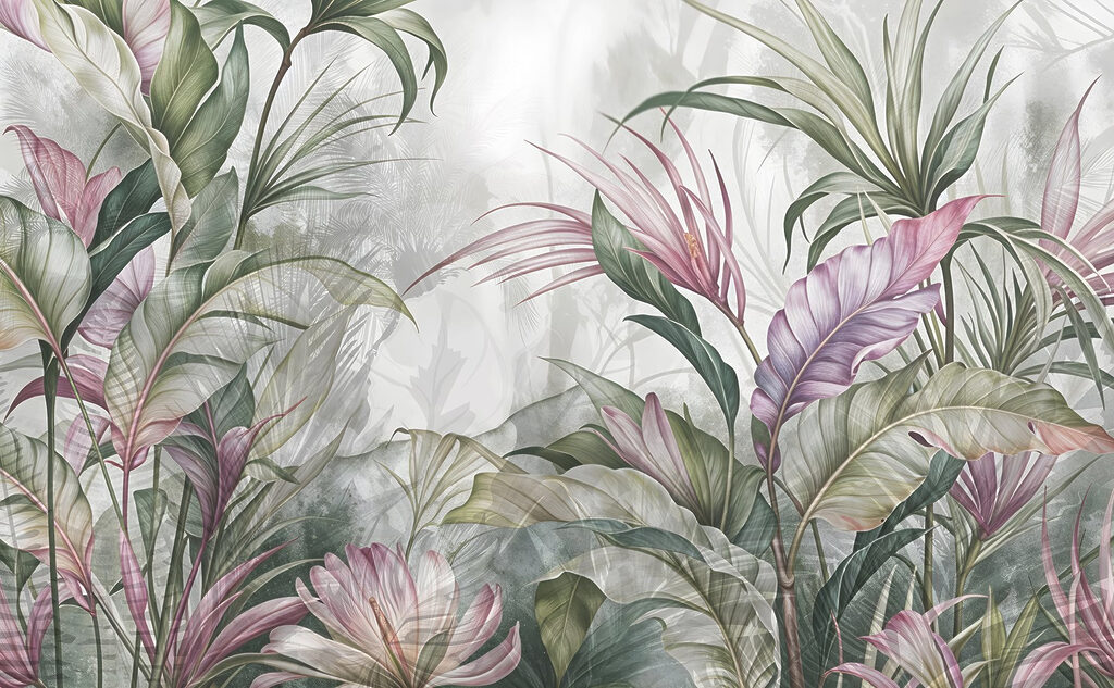 Tropenplanten met roze bladeren — volledig ontwerp