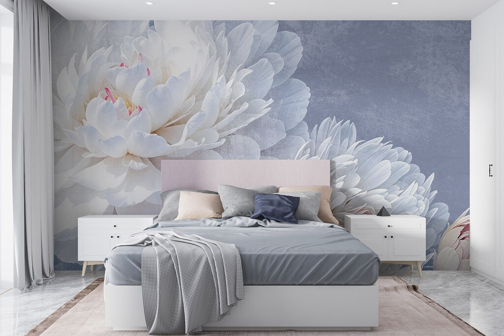 Witte pioenen op lavendel — interieur 1