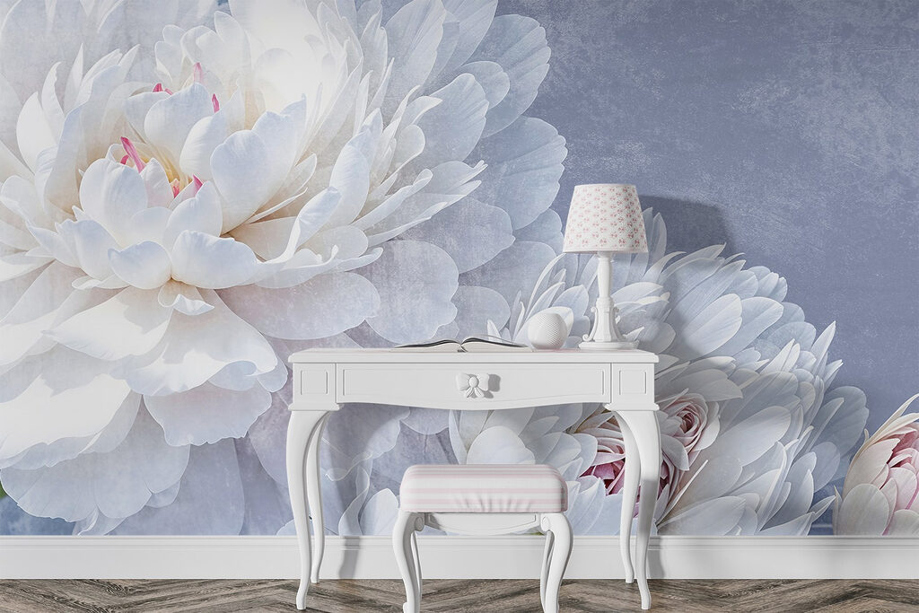 Witte pioenen op lavendel — interieur 3
