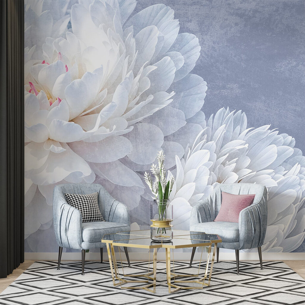 Witte pioenen op lavendel — interieur 4