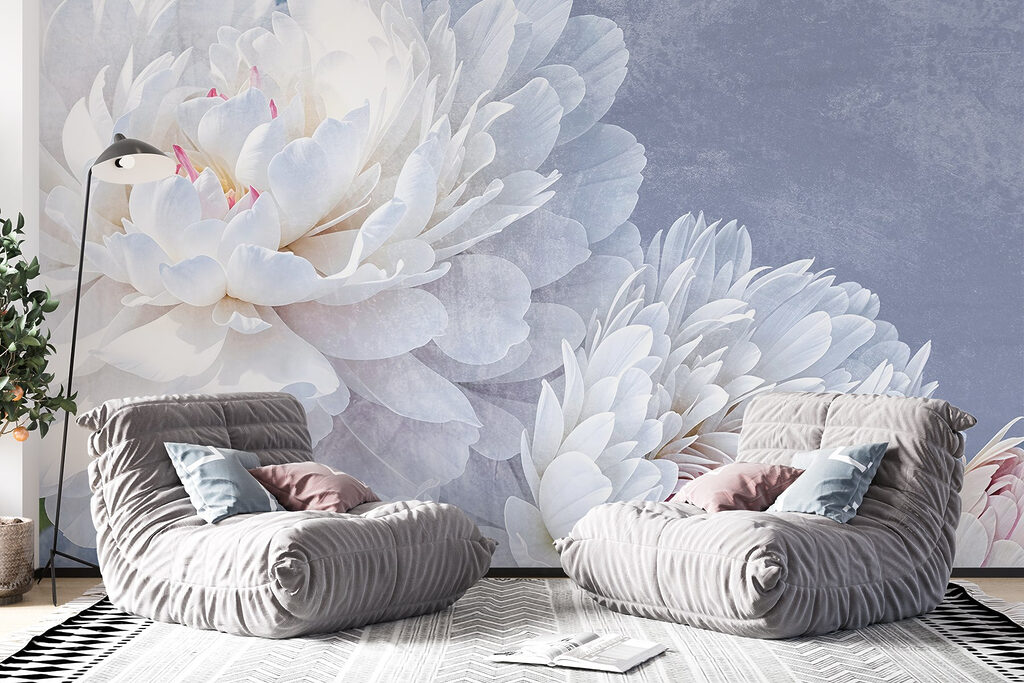 Witte pioenen op lavendel — interieur 5