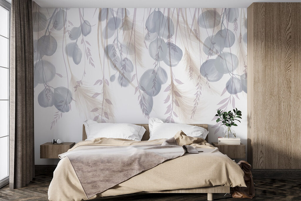 Zachte, natuurlijke motieven in zachte tinten in een interieur