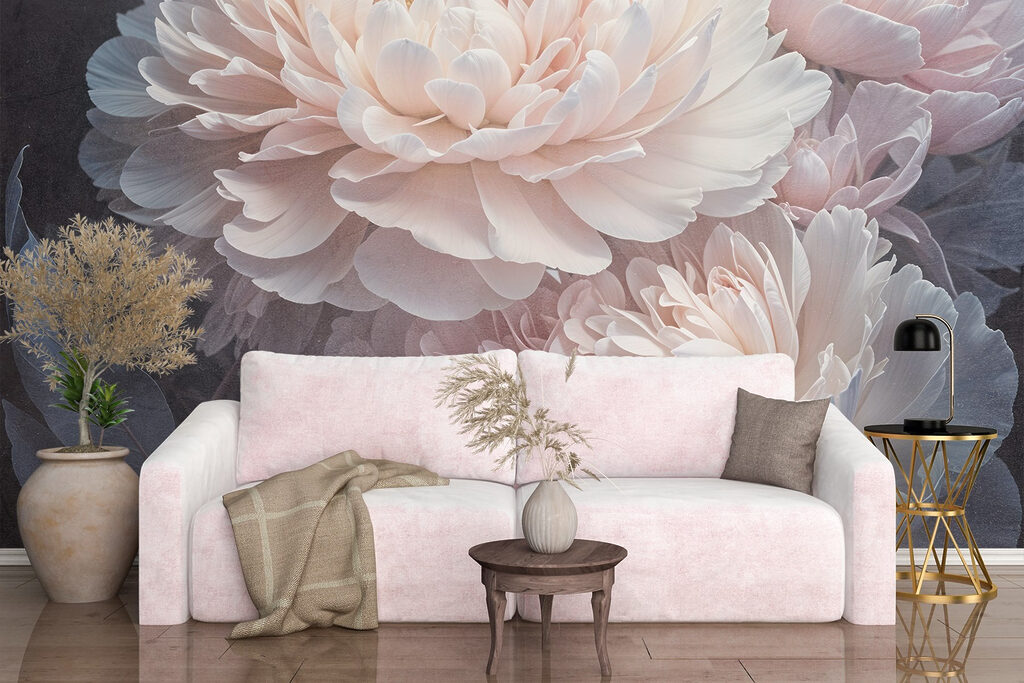 Roze pioenen tegen antraciet — interieur 6