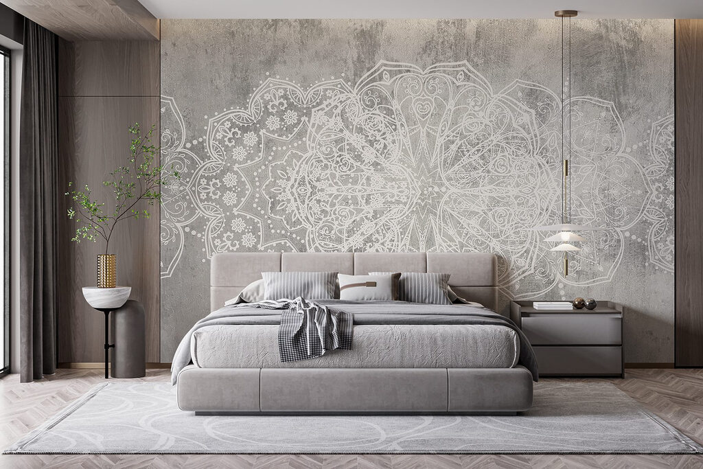 Witte mandala's op grijs — interieur 1