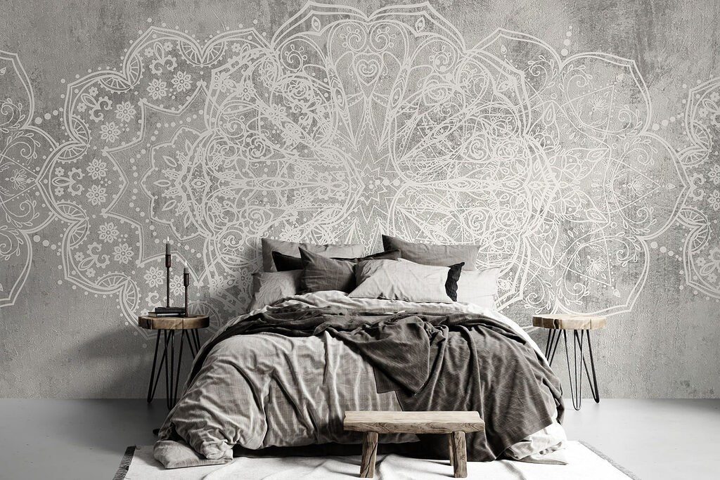 Witte mandala's op grijs — interieur 2