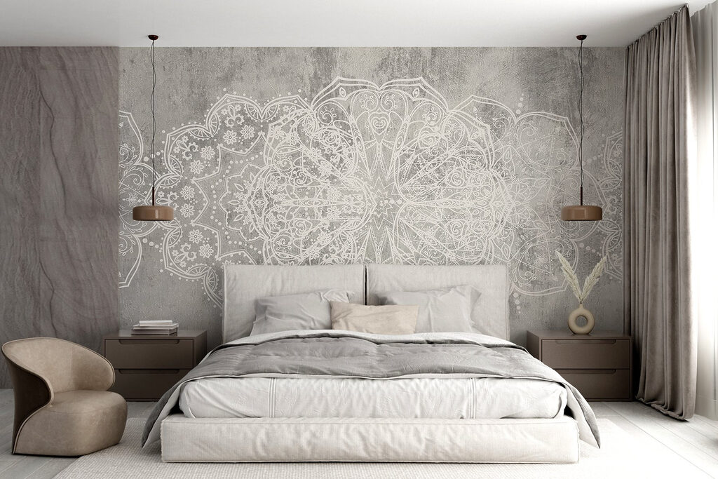 Witte mandala's op grijs — interieur 3