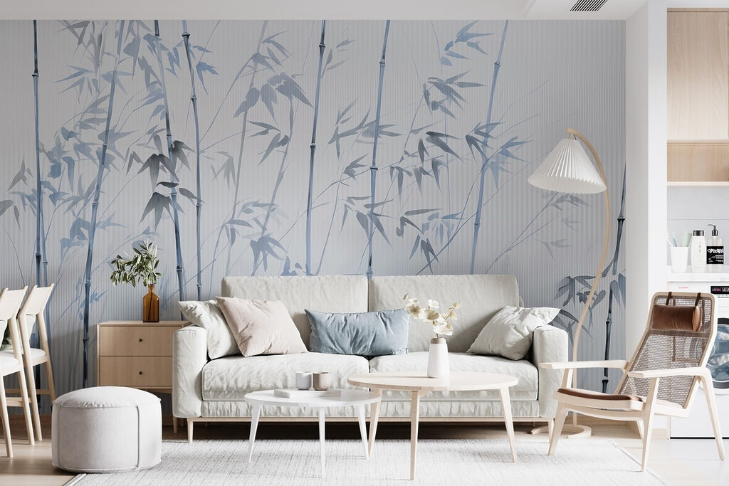 Zachte bamboesilhouetten in zachte tinten — interieur 1